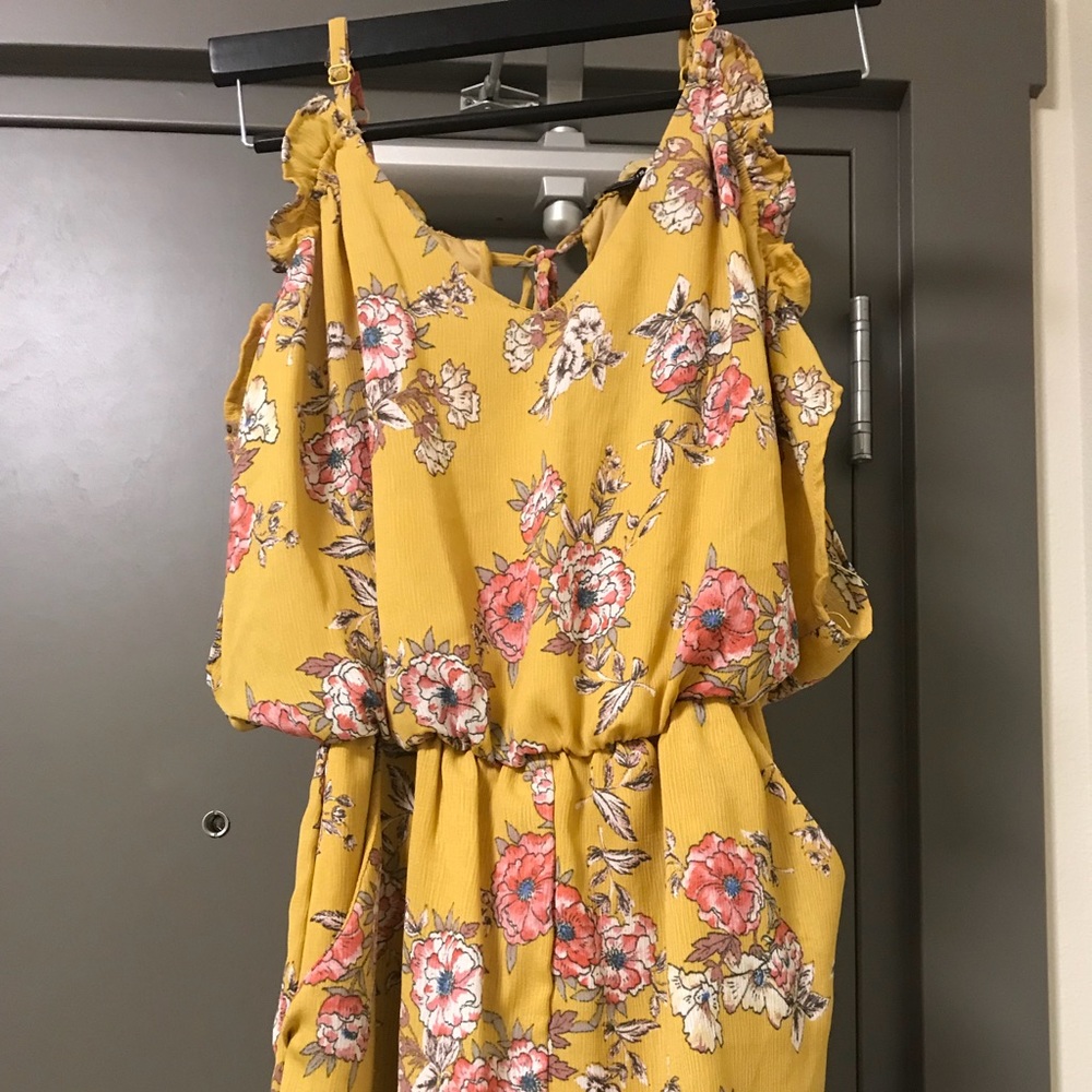 Floral Boho Cold Shoulder Mustard Yellow Romper S